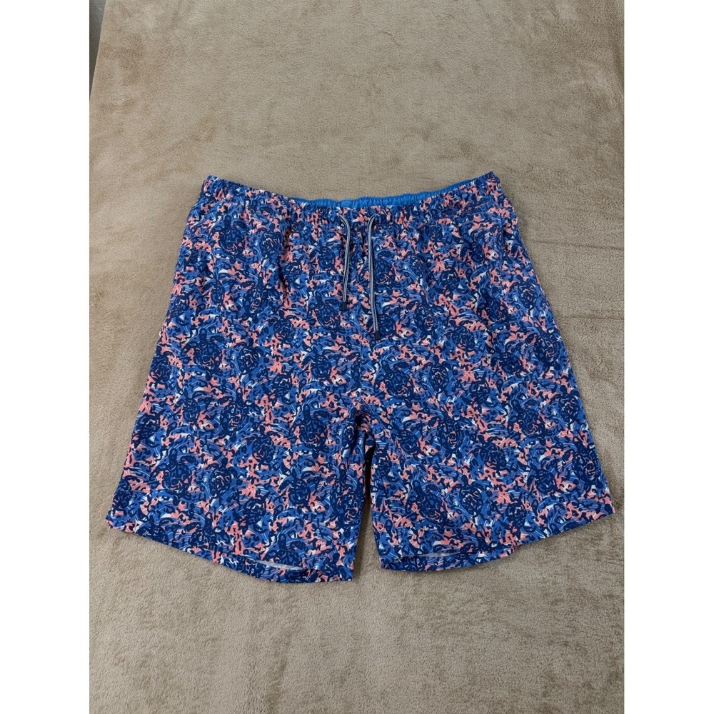 Peter Millar Seaside Board Short Men XL Blue Abstract Swirl Swim Trunk Lined EUC